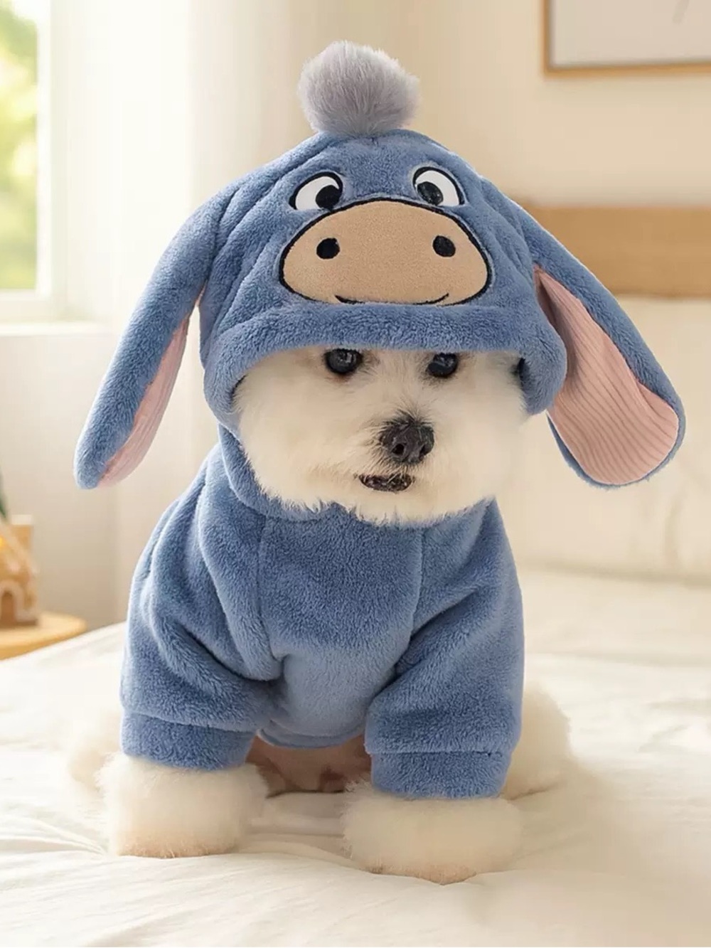 Plush Blue Eeyore-Style Dog Hoodie - Soft Pet Costume/fleece winter dog sweater